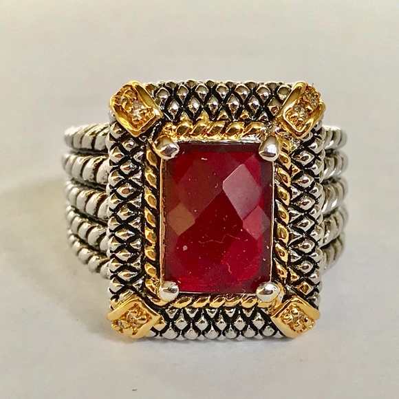 Silver Art Deco Garnet Cocktail Ring Size 8 9 11 - Picture 2 of 8